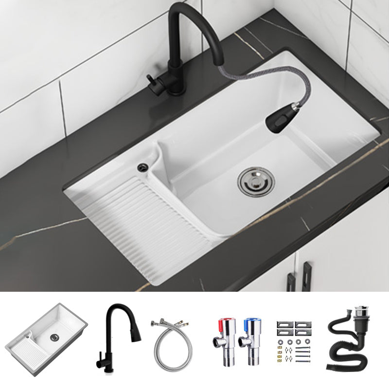 Classic Porcelain Bathroom Sink Rectangular Trough Sink with Washboard