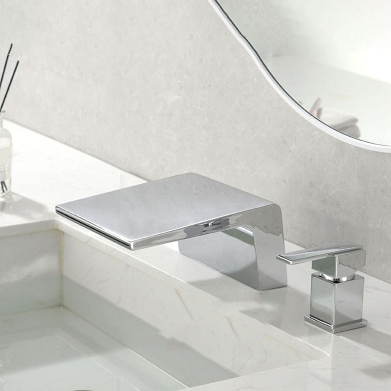 Waterfall Spout Tub Filler with 1 Handle Deck Mount Bathroom Faucet