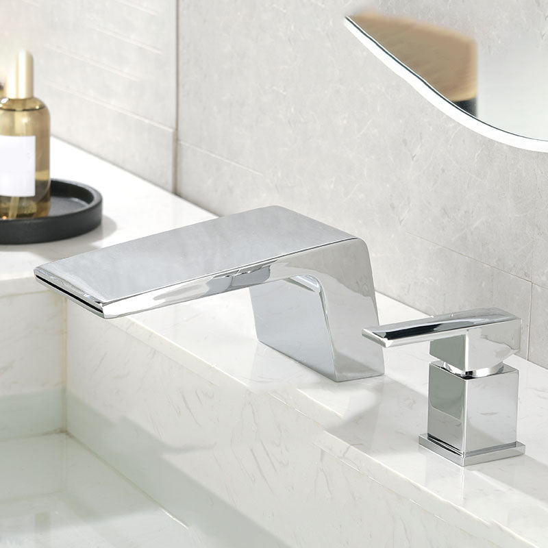 Waterfall Spout Tub Filler with 1 Handle Deck Mount Bathroom Faucet