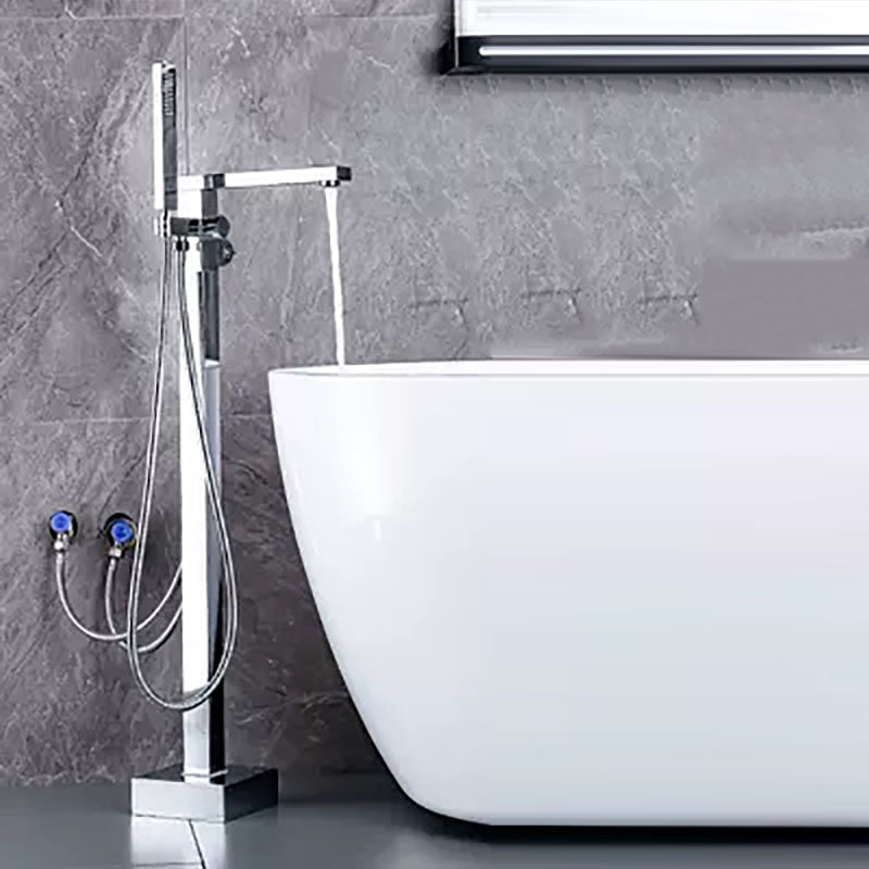 Brass Freestanding Tub Filler with Water Inlet Pipe Floor Mounted Bathroom Faucet