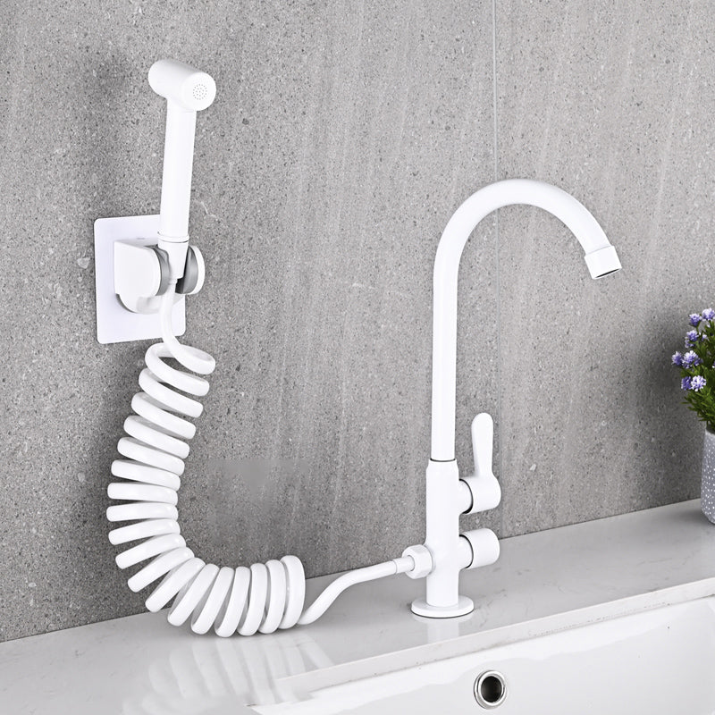 Single Cold Faucet Solid Color High Arc Deck Mounted Bathtub Faucet