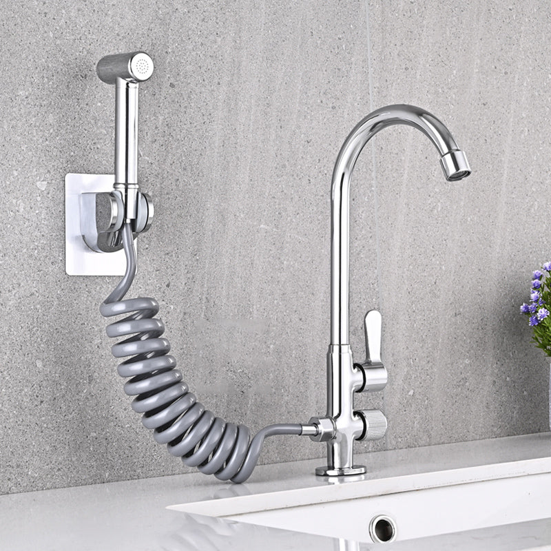 Single Cold Faucet Solid Color High Arc Deck Mounted Bathtub Faucet