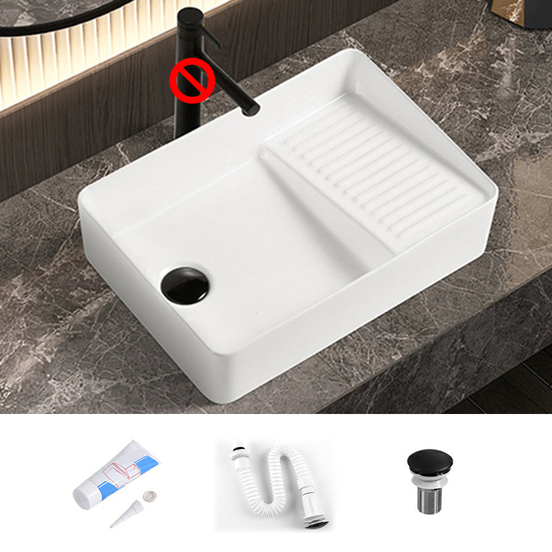 Modern Bathroom Sink Pop-Up Drain Porcelain Solid Color Rectangular Vessel Bathroom Sink