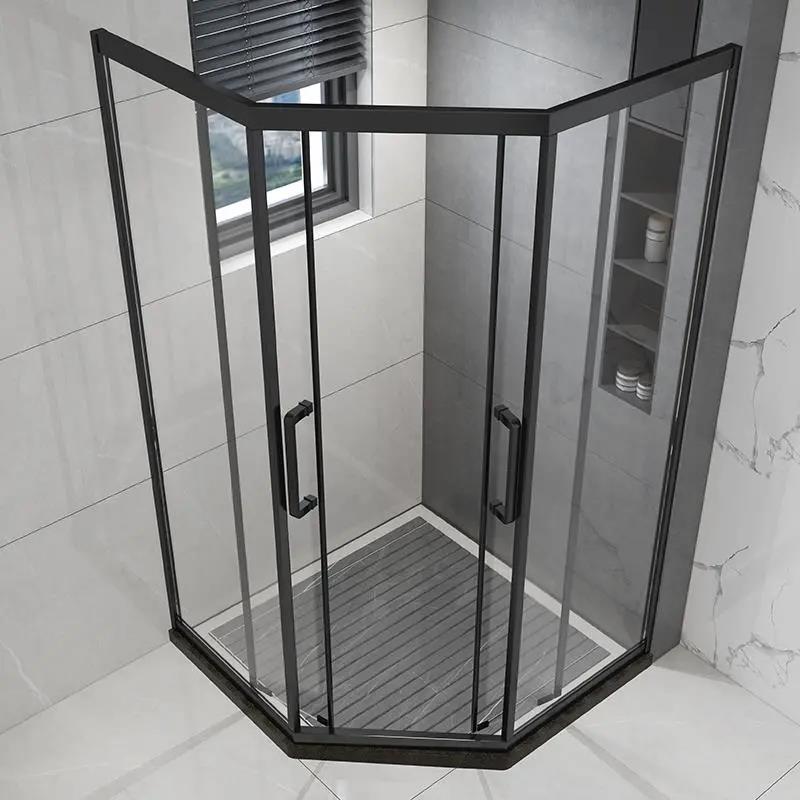 Black Double Sliding Shower Bath Door Framed Clear Shower Doors