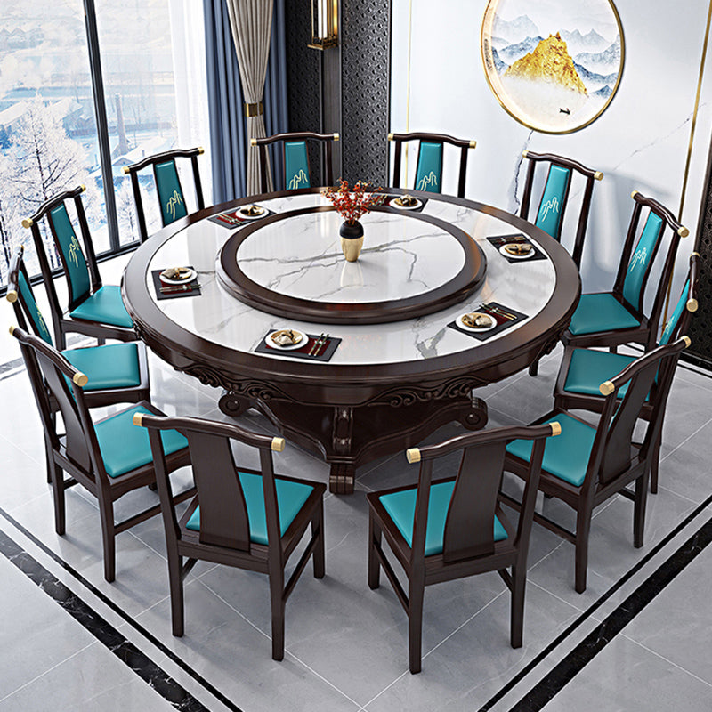 Stone Dining Table Round Dinner Table with Rubberwood Base for Dining Room