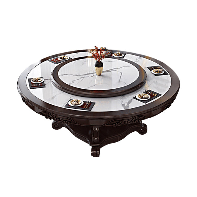 Stone Dining Table Round Dinner Table with Rubberwood Base for Dining Room