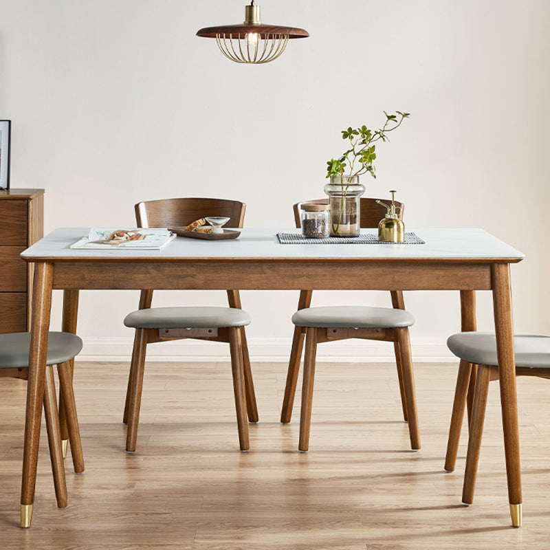 Sintered Stone Dining Table Rectangle Modern Dinner Table with Wooden Legs