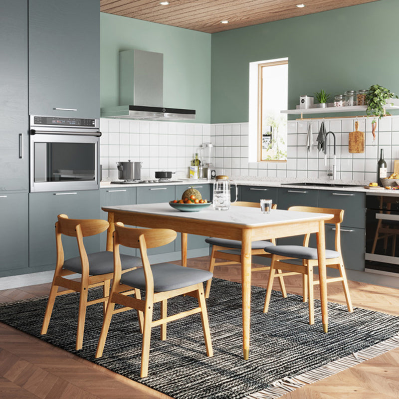 Sintered Stone Dining Table Rectangle Modern Dinner Table with Wooden Legs
