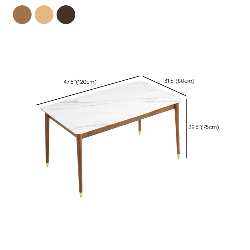 Sintered Stone Dining Table Rectangle Modern Dinner Table with Wooden Legs