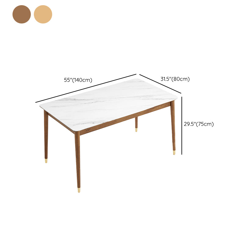 Sintered Stone Dining Table Rectangle Modern Dinner Table with Wooden Legs