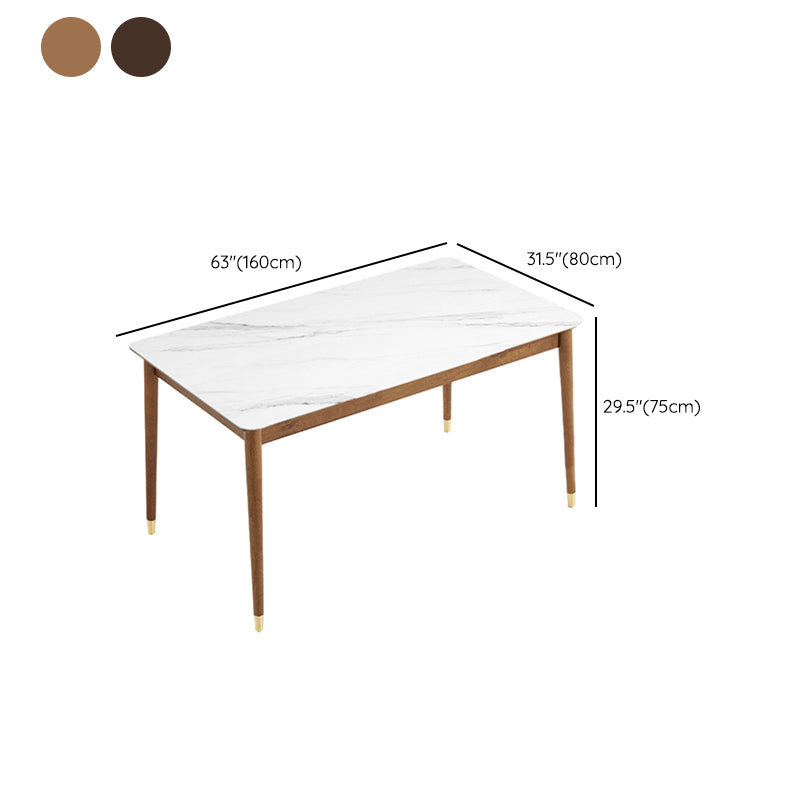 Sintered Stone Dining Table Rectangle Modern Dinner Table with Wooden Legs