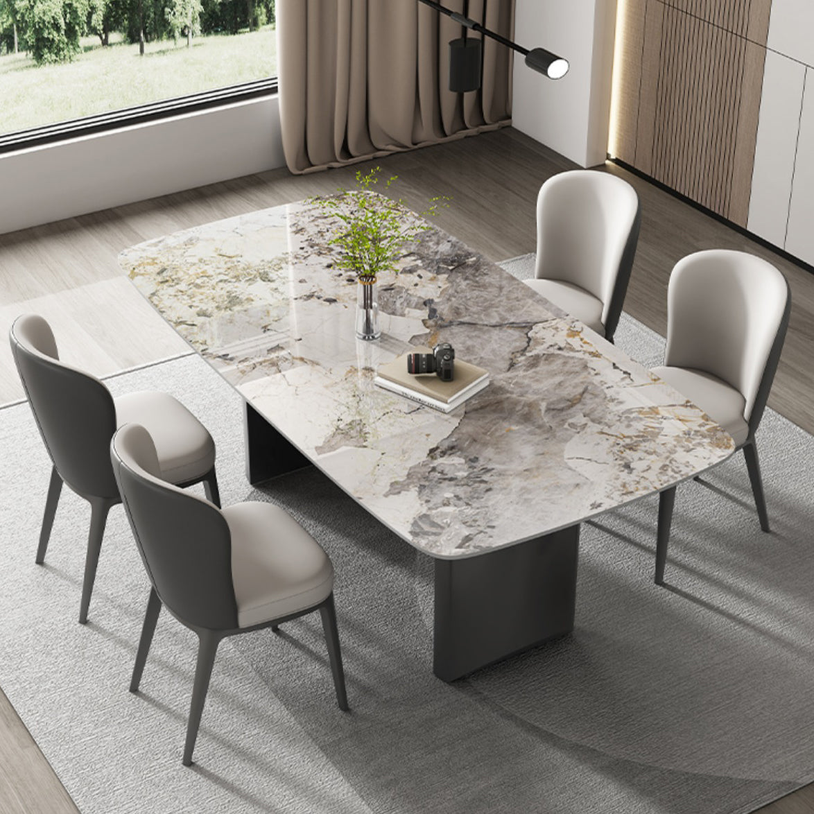 Modern Rectangle Dining Table Stone Top Dinner Table for Dining Room