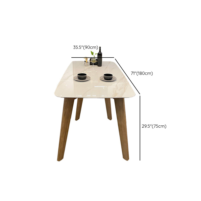 Modern Rectangle Dining Table Sintered Stone Dinner Table with Wooden Legs