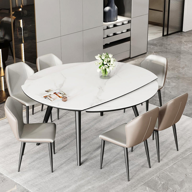 Modern Simple Dining Table Sintered Stone Dinner Table with Wooden Base