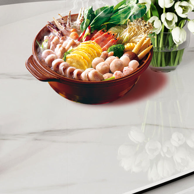 Modern Simple Dining Table Sintered Stone Dinner Table with Wooden Base