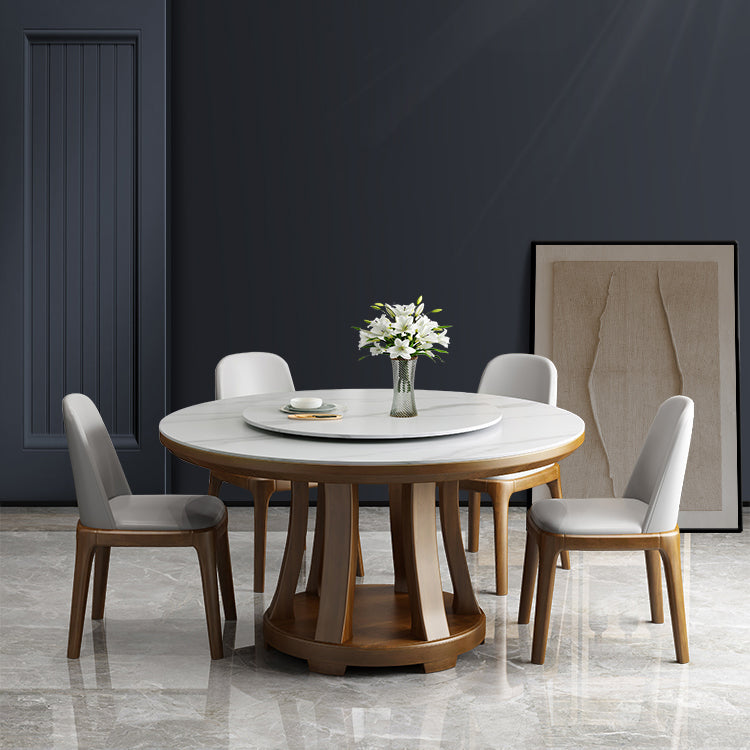 Sintered Stone Dining Table Round Dinner Table with Rubberwood Base for Dining Room