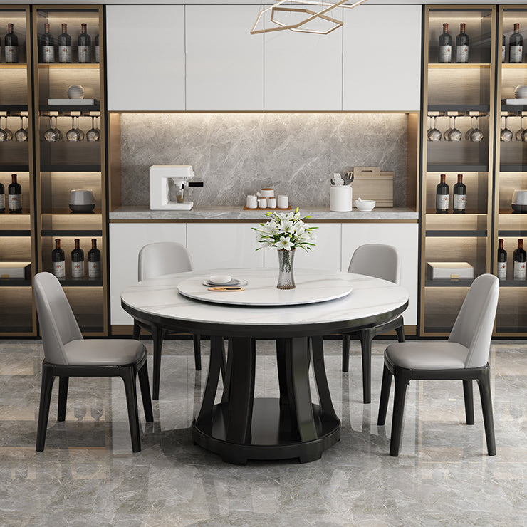 Sintered Stone Dining Table Round Dinner Table with Rubberwood Base for Dining Room