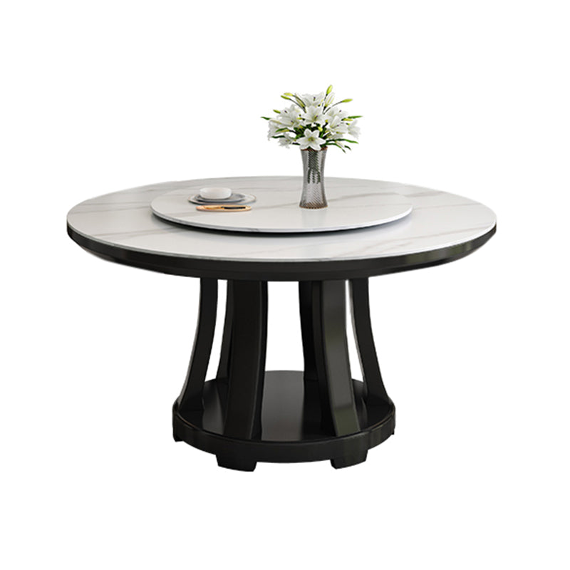 Sintered Stone Dining Table Round Dinner Table with Rubberwood Base for Dining Room