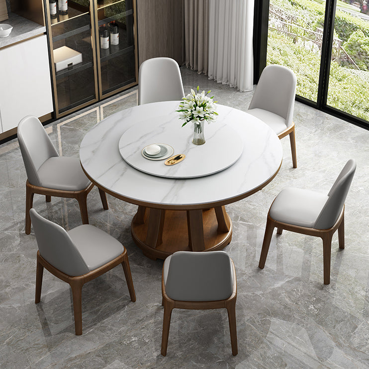 Sintered Stone Dining Table Round Dinner Table with Rubberwood Base for Dining Room