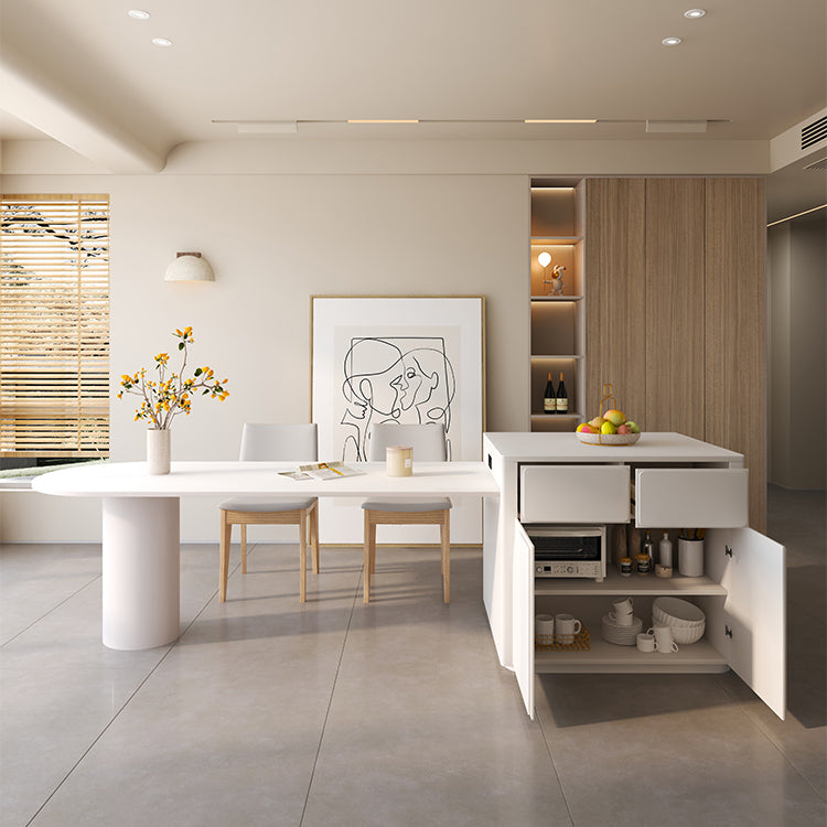 White Stone Top Dinette Table Modern Free Form Indoor Dining Table
