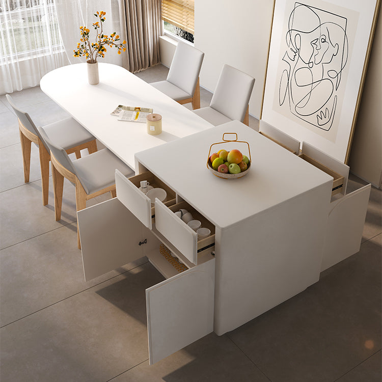 White Stone Top Dinette Table Modern Free Form Indoor Dining Table