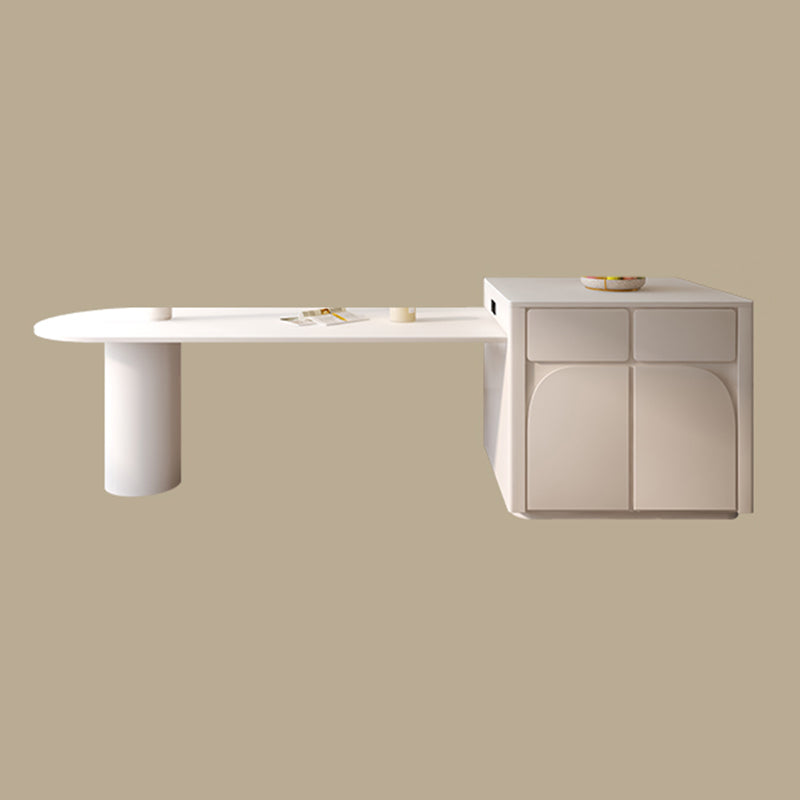 White Stone Top Dinette Table Modern Free Form Indoor Dining Table