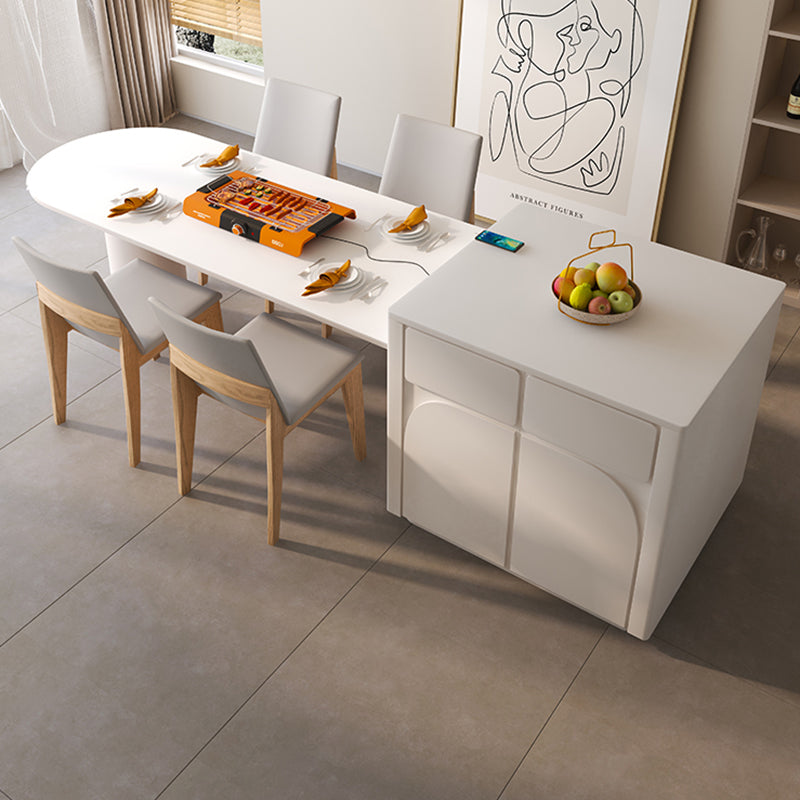 White Stone Top Dinette Table Modern Free Form Indoor Dining Table