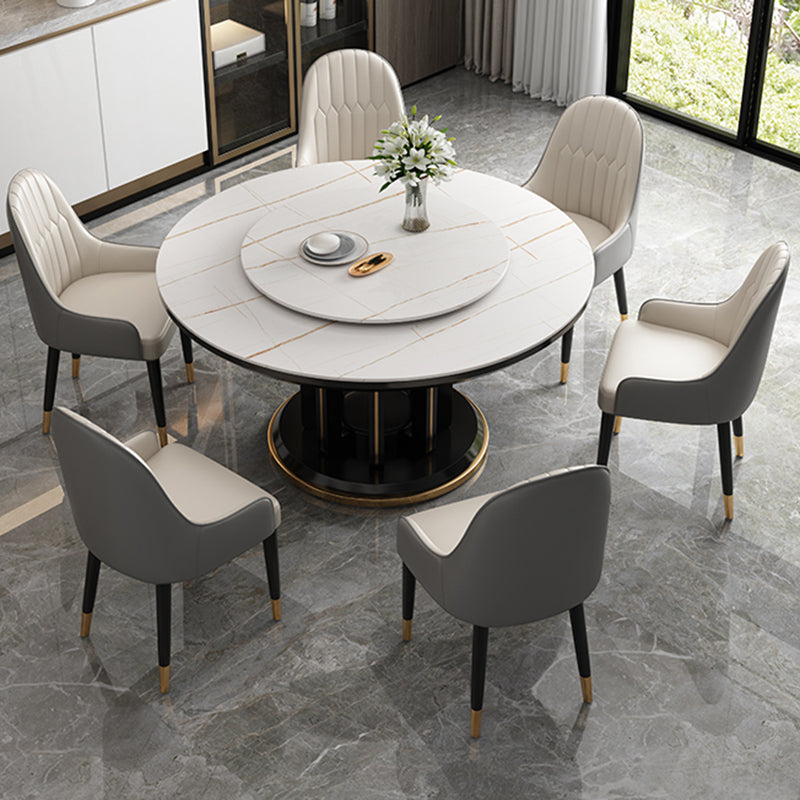 Modern Simple Dining Table Round Dinner Table with Rubberwood Base for Dining Room