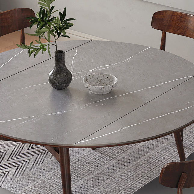 Gray Stone Dinette Table with Wooden Legs Modern Foldable Dining Table