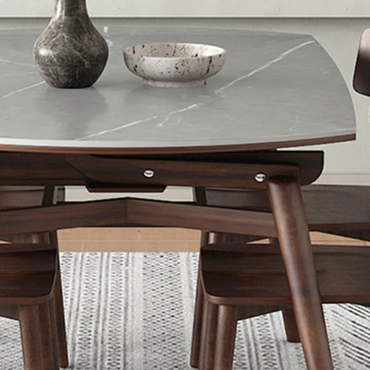 Gray Stone Dinette Table with Wooden Legs Modern Foldable Dining Table