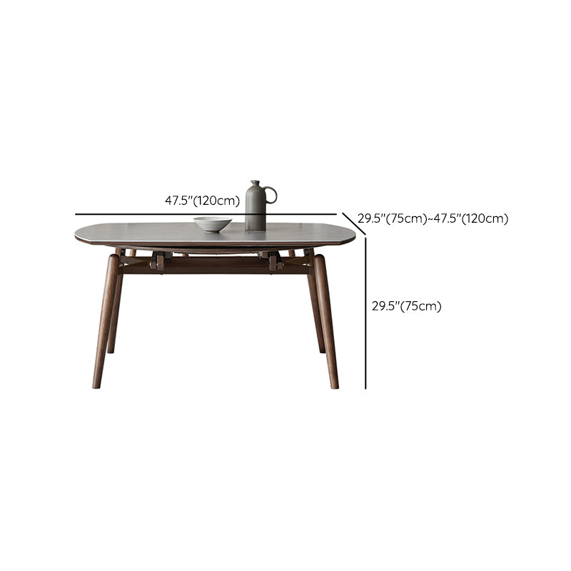 Gray Stone Dinette Table with Wooden Legs Modern Foldable Dining Table