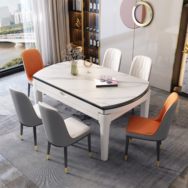 Modern Simple Dining Table Rectangle Shape Dinner Table with Wooden Base for Living Room