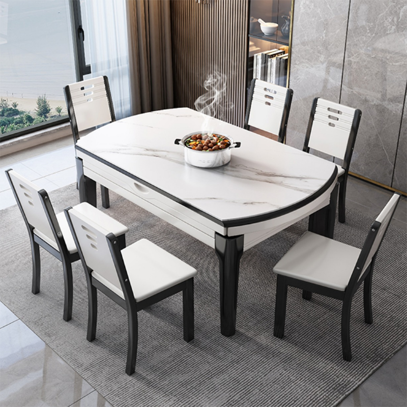 Modern Simple Dining Table Rectangle Shape Dinner Table with Wooden Base for Living Room