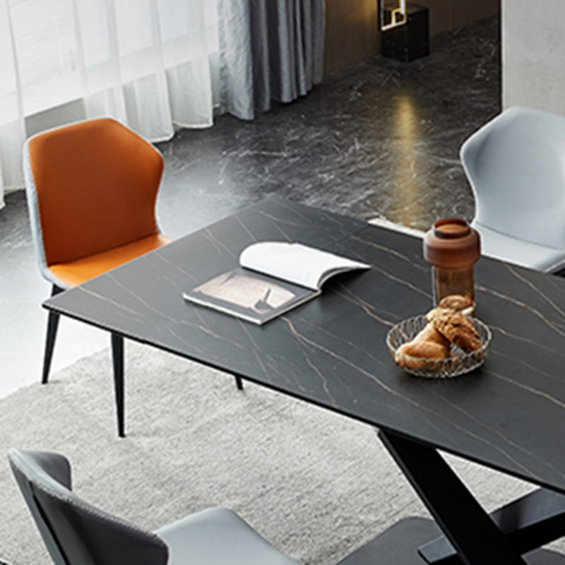 Modern Simple Dining Table Rectangle Dinner Table with Metal Base for Dining Room