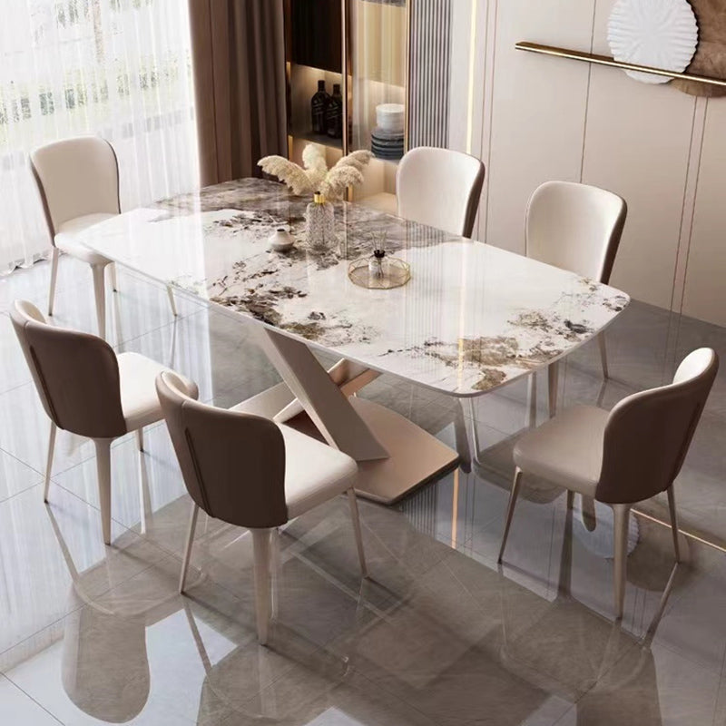 Modern Style Dining Table Rectangle Dinner Table with Metal Base for Dining Room