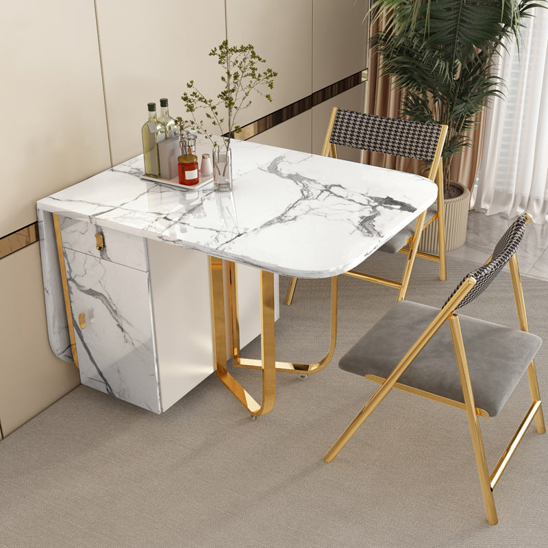 Modern Simple Dining Table Collapsible Dinner Table with Metal Base for Dining Room