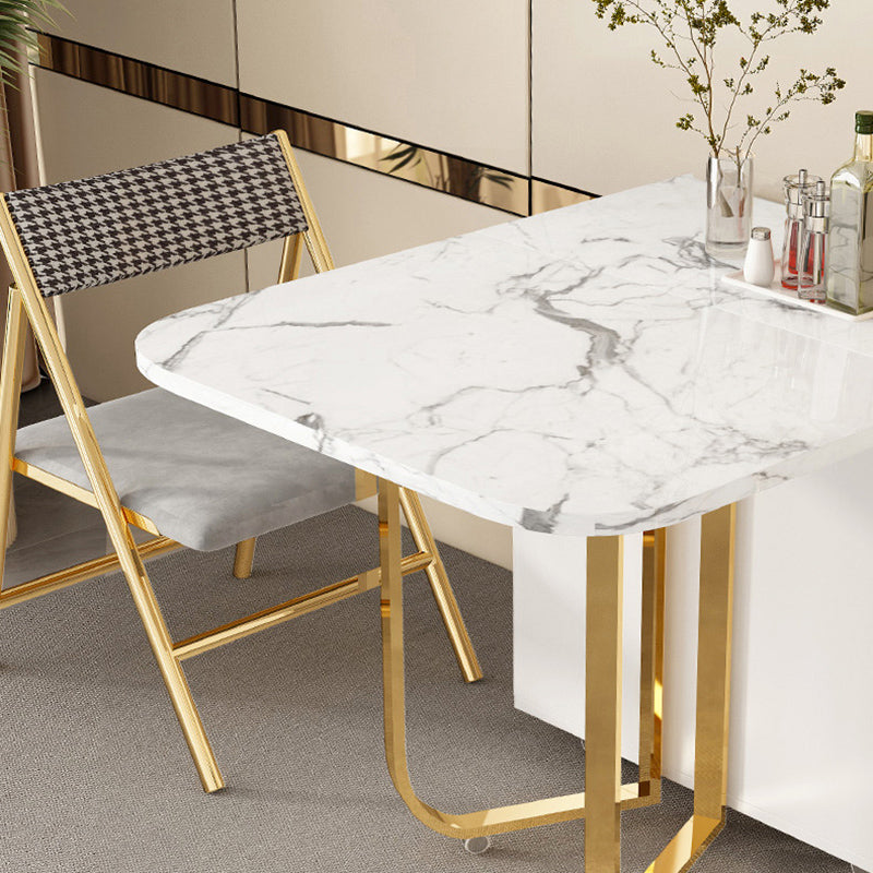 Modern Simple Dining Table Collapsible Dinner Table with Metal Base for Dining Room