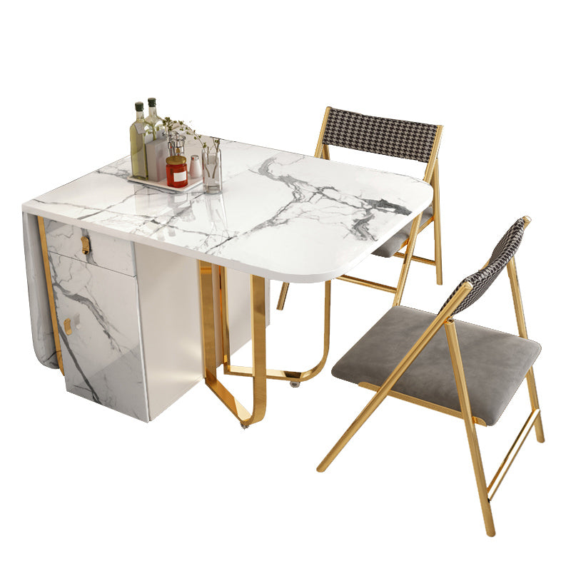 Modern Simple Dining Table Collapsible Dinner Table with Metal Base for Dining Room