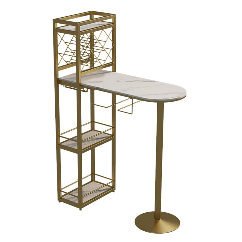 Specialty Stone Top Bar Table Contemporary Pub Table with Metal Storage