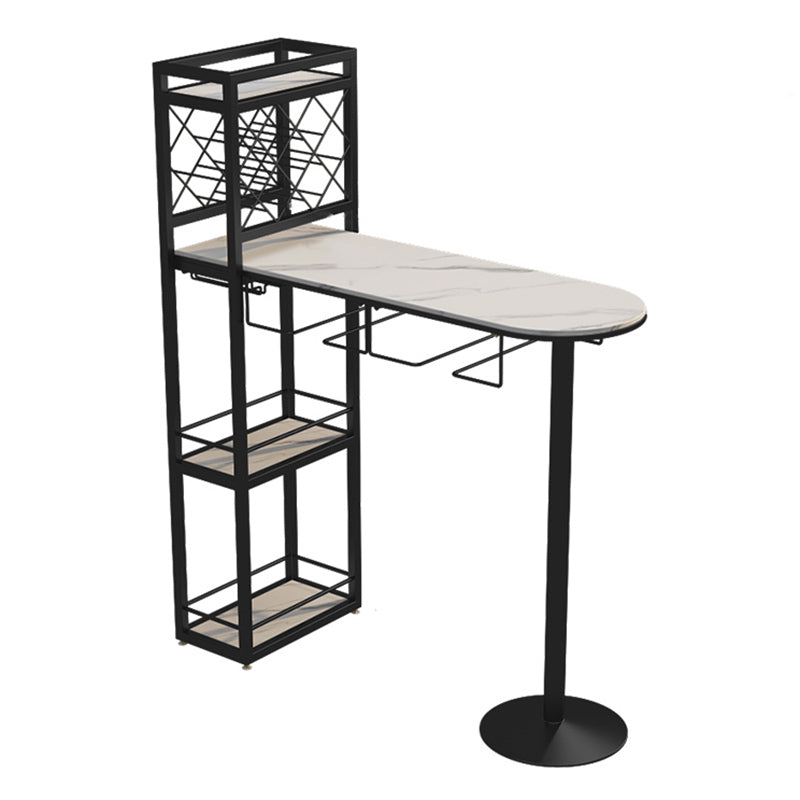 Specialty Stone Top Bar Table Contemporary Pub Table with Metal Storage
