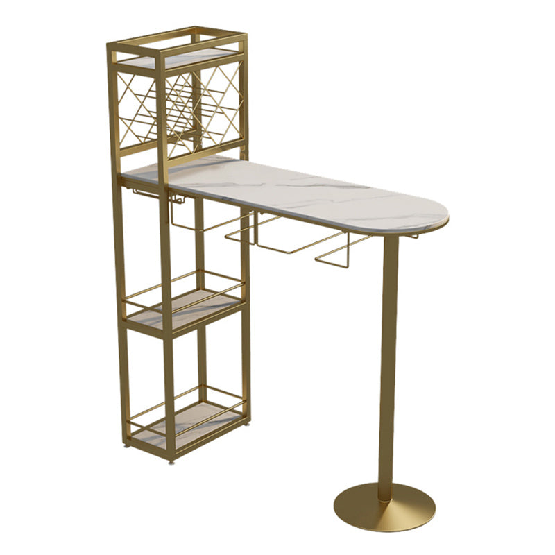 Specialty Stone Top Bar Table Contemporary Pub Table with Metal Storage