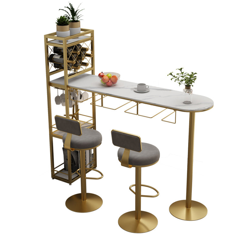 Specialty Stone Top Bar Table Contemporary Pub Table with Metal Storage