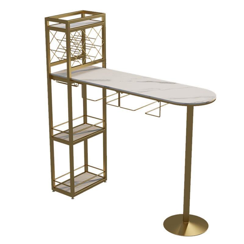 Specialty Stone Top Bar Table Contemporary Pub Table with Metal Storage