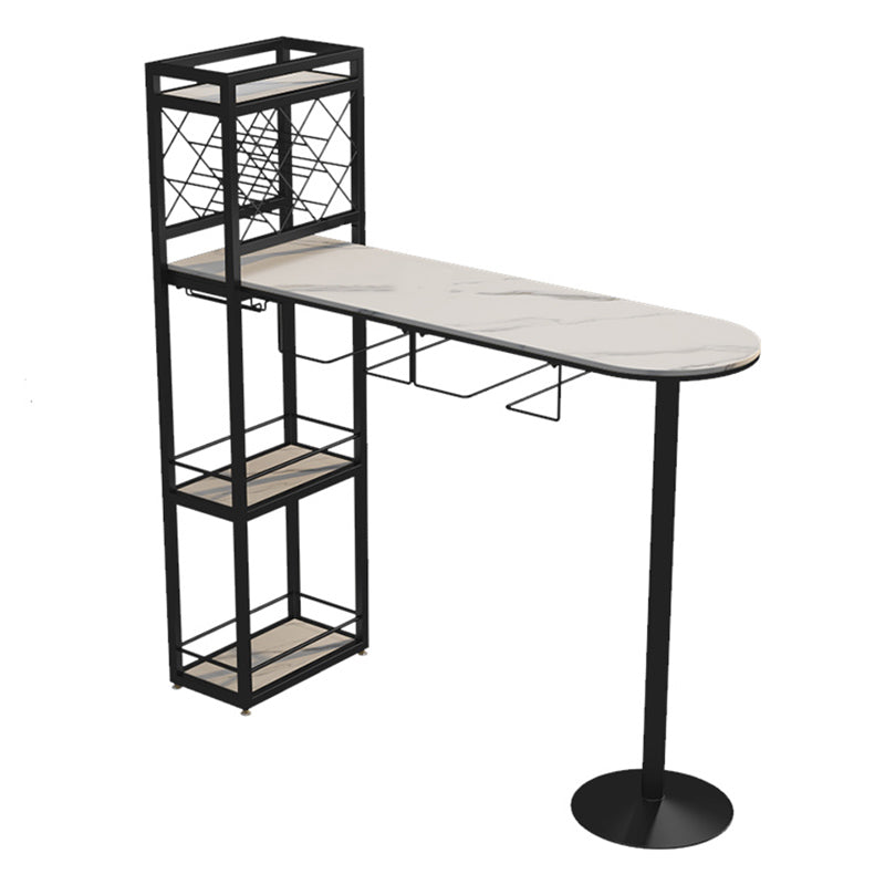 Specialty Stone Top Bar Table Contemporary Pub Table with Metal Storage