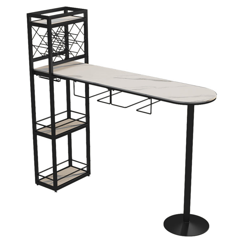 Specialty Stone Top Bar Table Contemporary Pub Table with Metal Storage