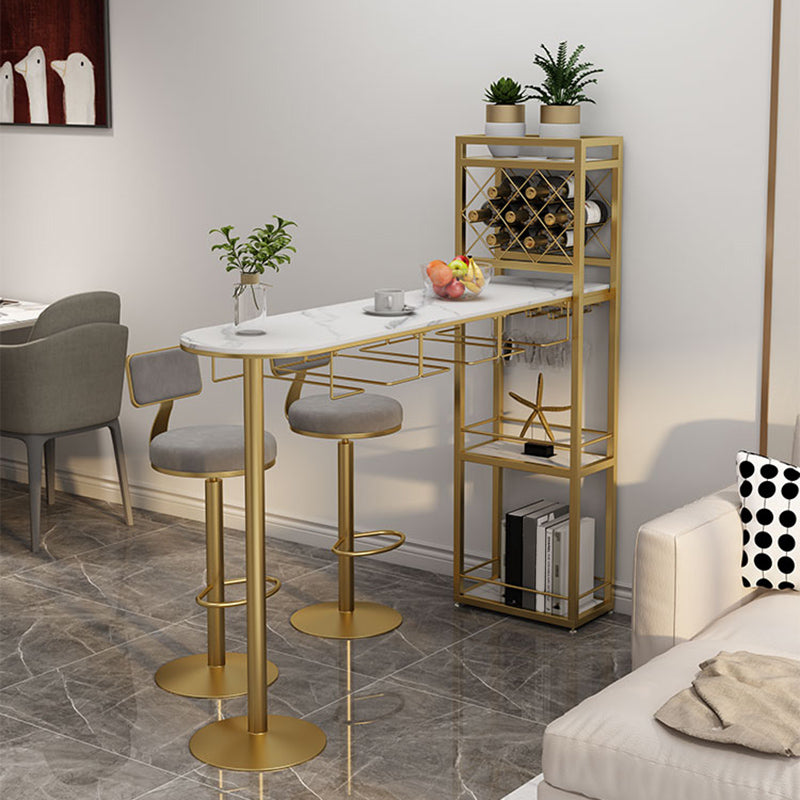 Specialty Stone Top Bar Table Contemporary Pub Table with Metal Storage