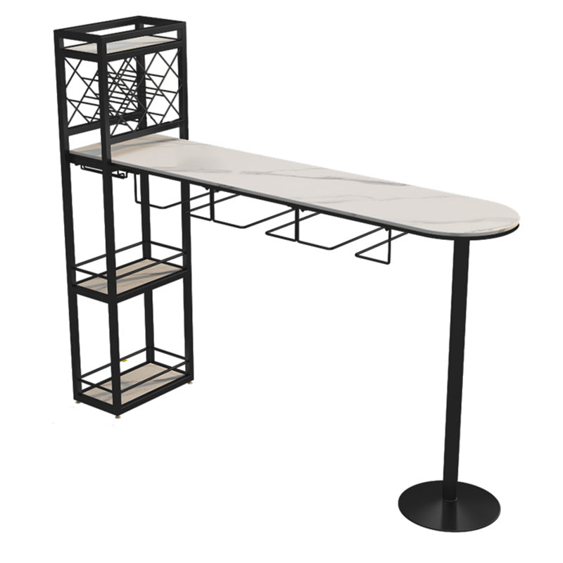 Specialty Stone Top Bar Table Contemporary Pub Table with Metal Storage