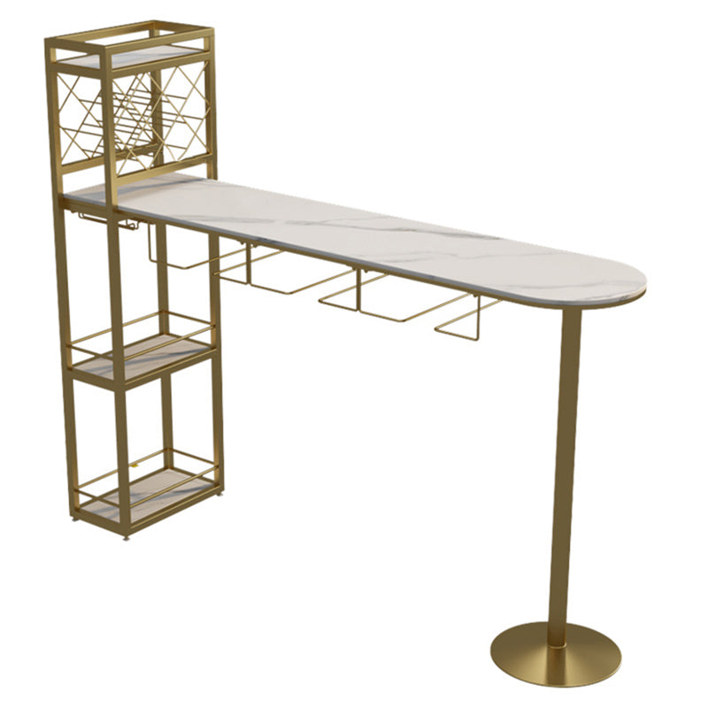 Specialty Stone Top Bar Table Contemporary Pub Table with Metal Storage