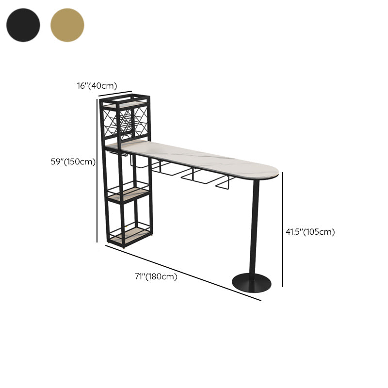 Specialty Stone Top Bar Table Contemporary Pub Table with Metal Storage