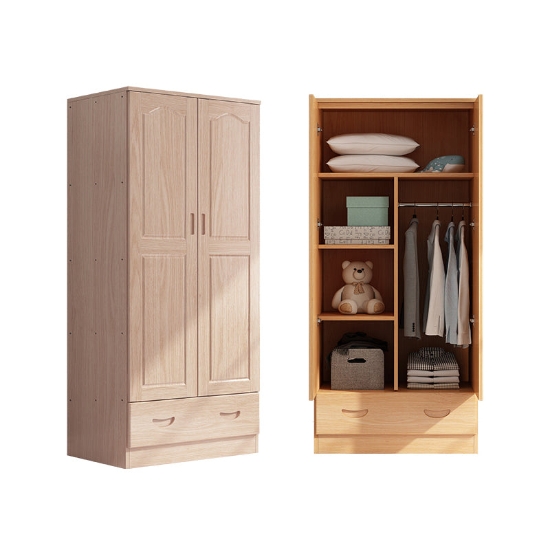 Modern Natural Solid Wood Wardrobe Freestanding Wardrobe with Self Close Drawers